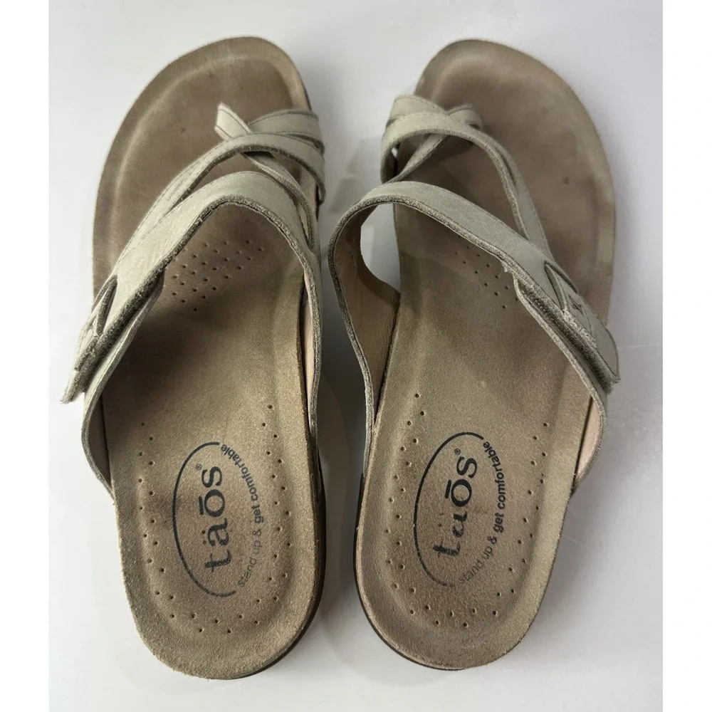 Taos The Perfect Sandals Light Beige Tan Stone Thong Toe Strappy Women's Size 10 - Picture 8 of 14